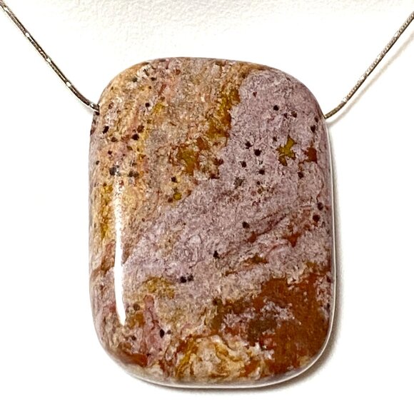 Natural Purple Brown Ocean Jasper Pendant, Large Rectangular Genuine Gemstone - Picture 5 of 12